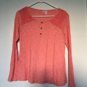 Xhilaration salmon pink ribbed long-sleeve top